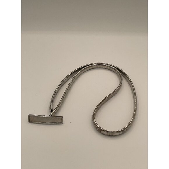 Vintage Silver-Tone Adjustable Belt With Rectangular Buckle - Picture 2 of 2